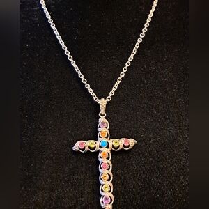 Nicky Butler 3" Multistone Sterling Cross With Chain